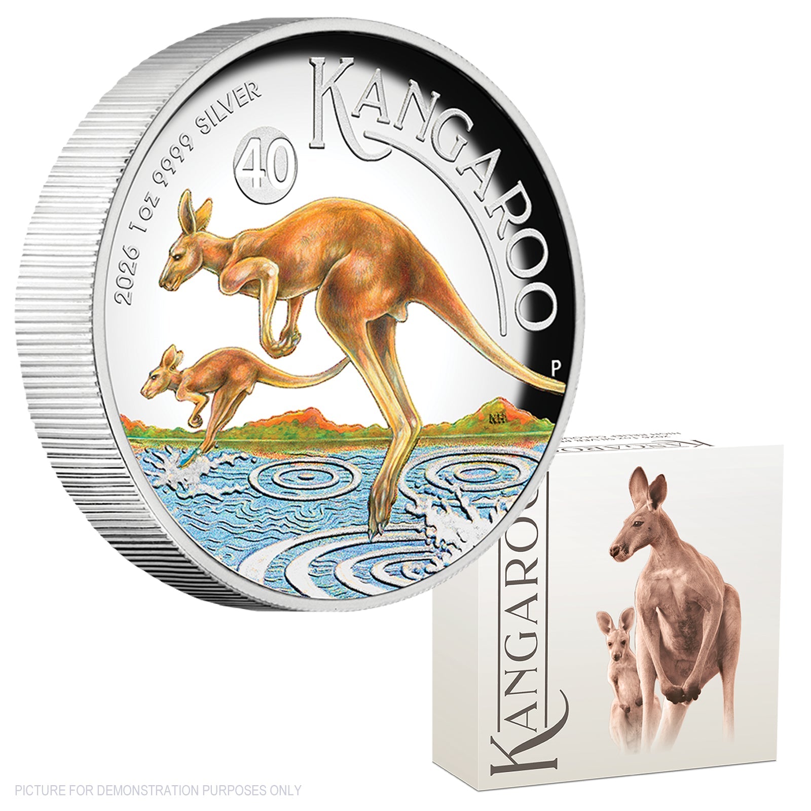 2026 Perth Mint 1oz Silver Proof High Relief Coloured Coin - Australian Kangaroo